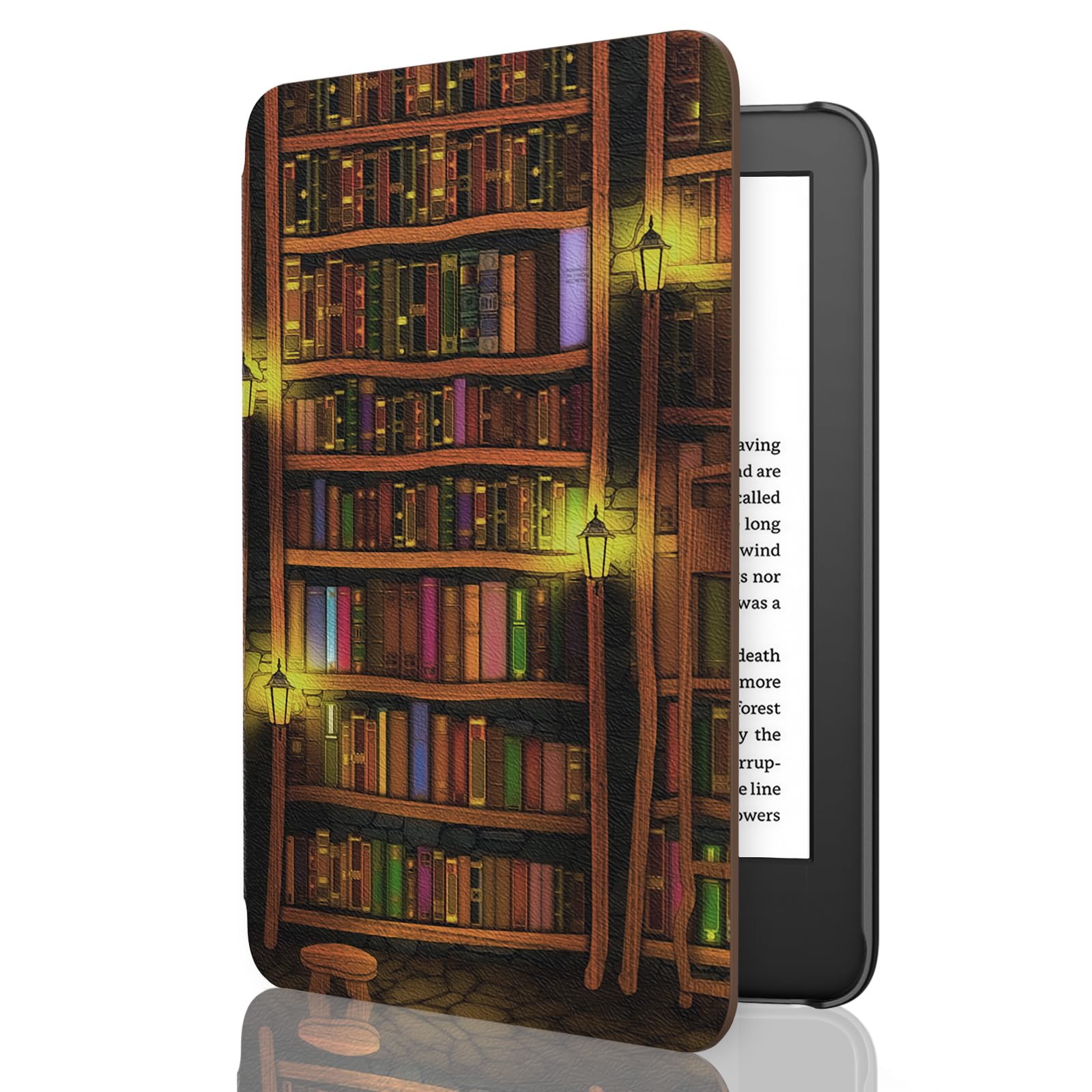 MoKo Case for 6" ALL-New Kindle (11th Generation-2024/2022 Release), Light Shell Cover with Auto Wake/Sleep for Kindle 11 2024/2022 E-Reader, Retro Library — image 1