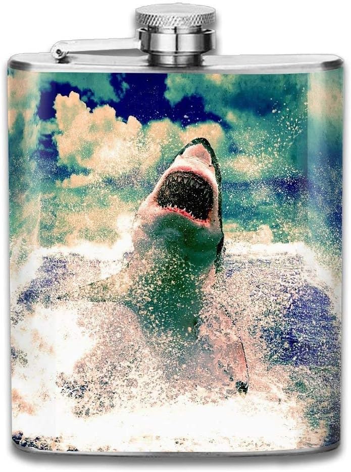 Miedhki Stainless Steel Hip Flask 7 Oz (No Funnel) Shark Art Full Printed