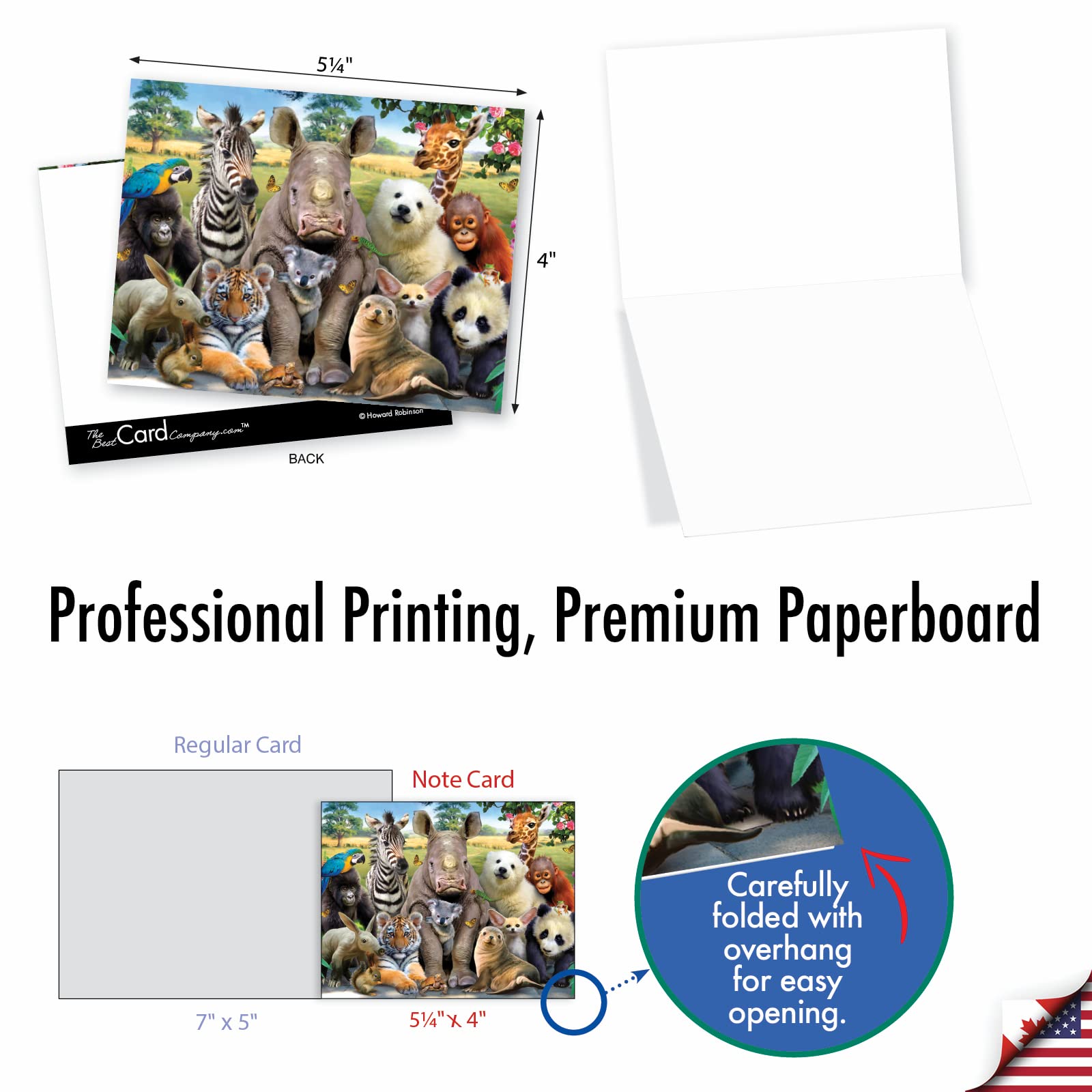 The Best Card Company - 10 Blank Animal Cards Box Set (4 x 5.12 Inch) - Bulk Assorted Pets, Horses, Wildlife Cards for Kids, Camp - Here's Looking at Zoo M6639OCB