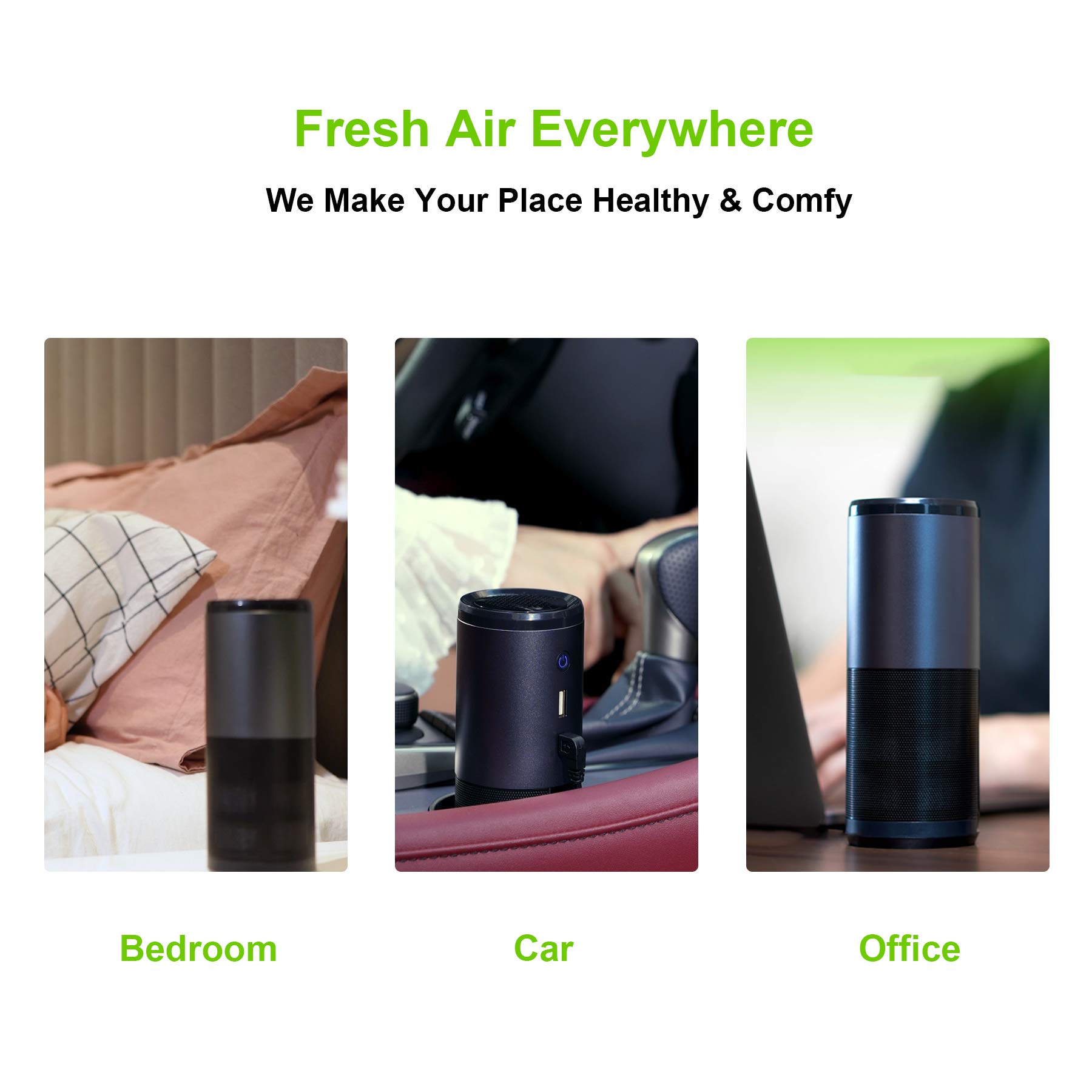 Portable Air Purifier, Car Air Purifier with H13 True HEPA Filter for Allergies, Smoke, Dust and Odor Eliminator, HEPA Air Purifier for Car Traveling Bedroom Office