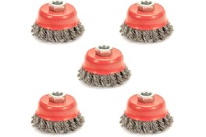 AUPREX 5 Pack Knotted Wire Cup Brush for Angle Grinders with 5/8 Inch | 11 UNC Threaded Arbor- 0.02 Inch Carbon Steel Wire for Rust,Corrosion,Paint Removal and Other Heavy-Duty Conditioning for Metals