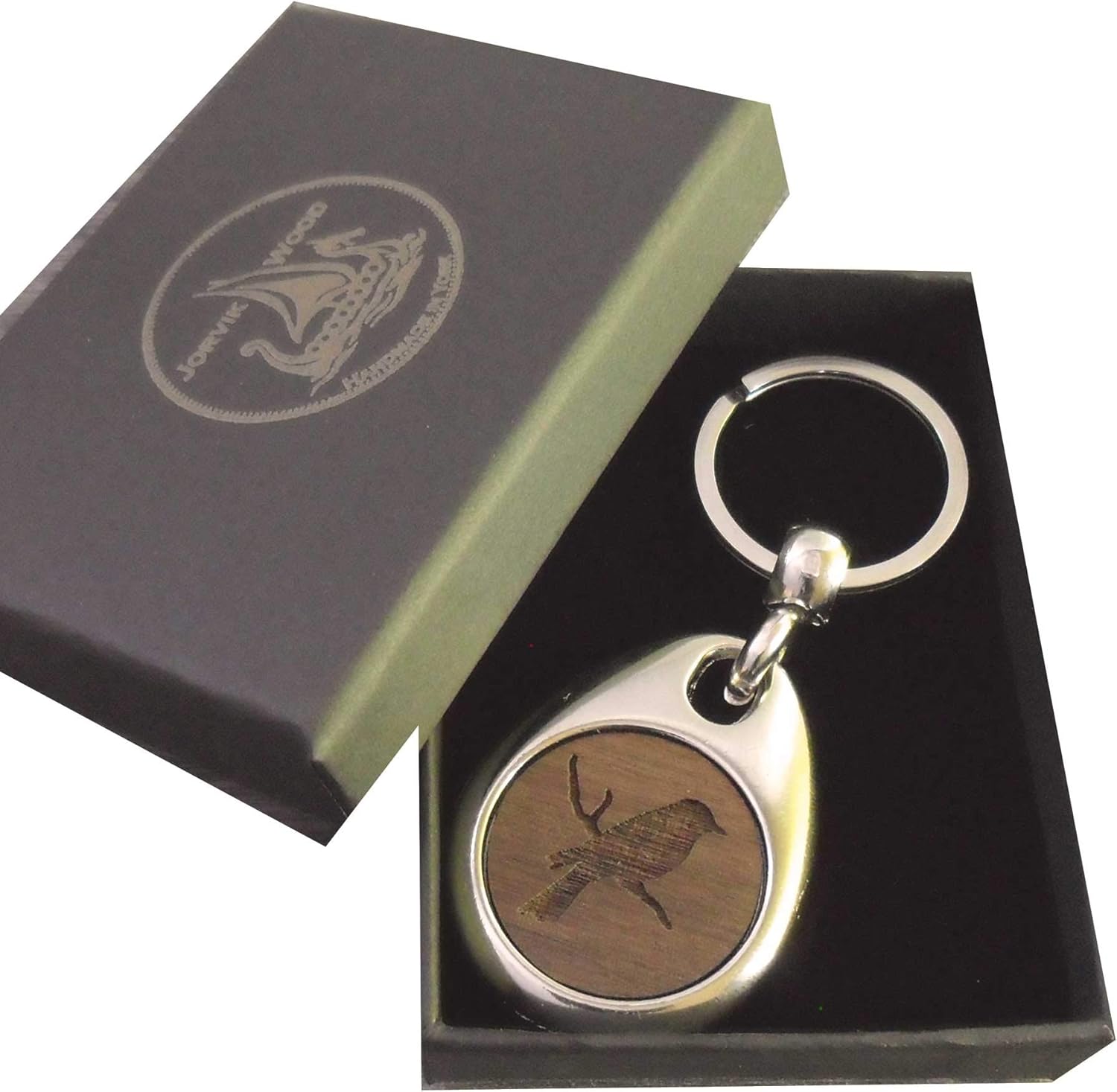 Jorvik Wood Bird Design Wooden Keyring with Gift Box, Brown, 2