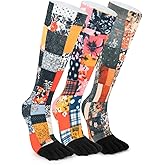 Magifuls VividPrint 5-Toe Socks (3 Pairs) – Stylish Crew Socks for Women & Men, Breathable & Supportive