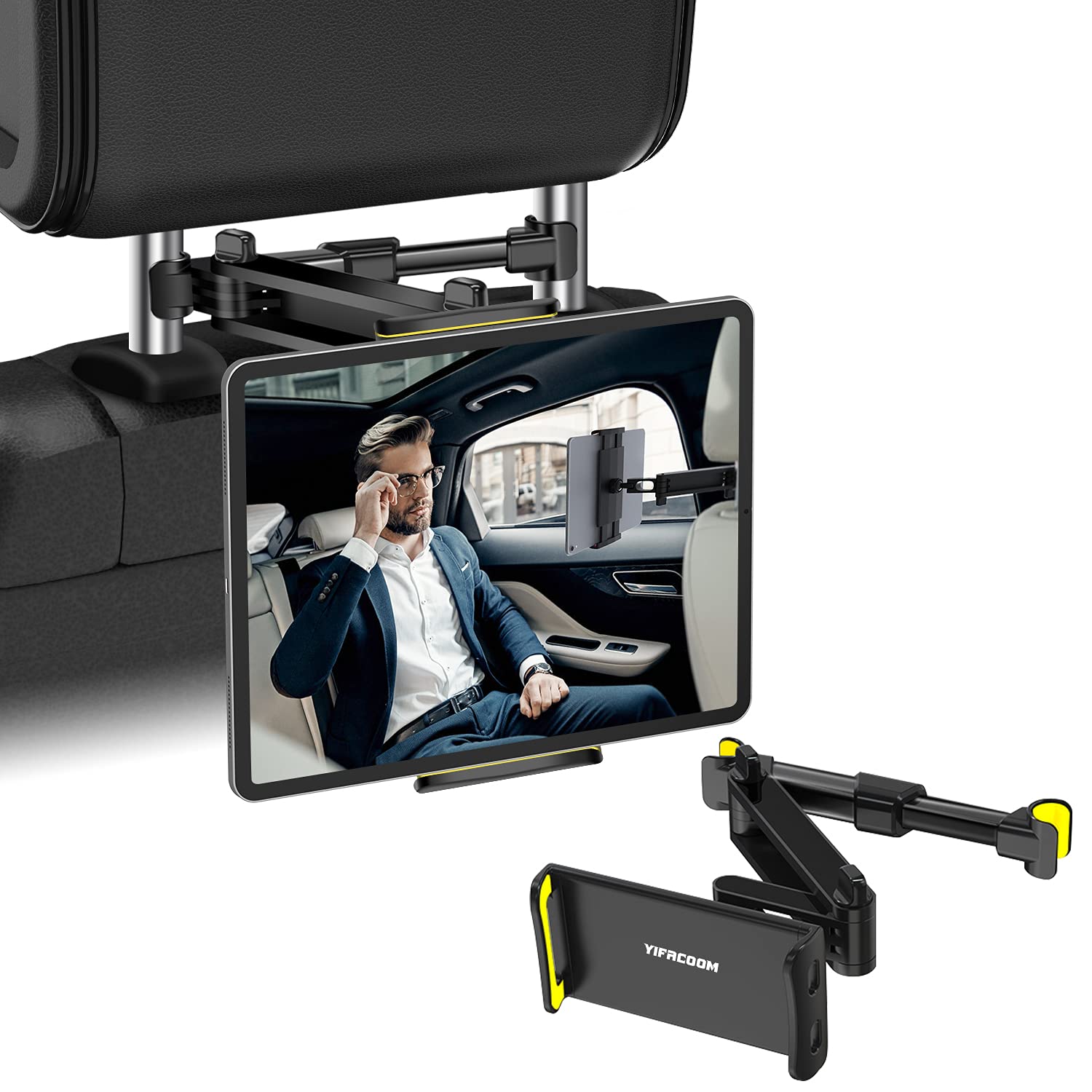 Yifacoom Car Tablet Holder, Stretchable iPad Car holder Back Seat for Kids, Car Headrest Tablet Mount for iPad Pro 12.9/11, iPad Air Mini, Switch, Fire HD, 4-12.9” Device
