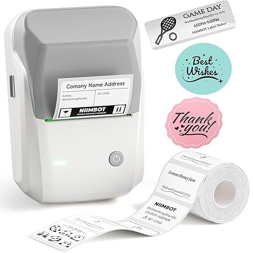 NIIMBOT B1 Label Maker with 1 Roll Tape, 2 Inch Portable Bluetooth Label Printer, 20-50mm Printing Size Thermal Label Maker Machine for Home,School,Office,Retail (Gray White)