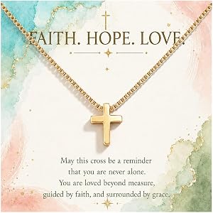 Cross Necklace for Girls Women, Christian Baptism Faith Back-to-School Gift | 18K Gold Plated Cross Pendant Necklace, 18"+2"