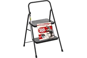 HBtower 2 Step Ladder, Step Stool with Wide Anti-Slip Pedal, Step Ladder Folding Step Stool for Adults, Lightweight Steel Portable ladders for Home Kitchen
