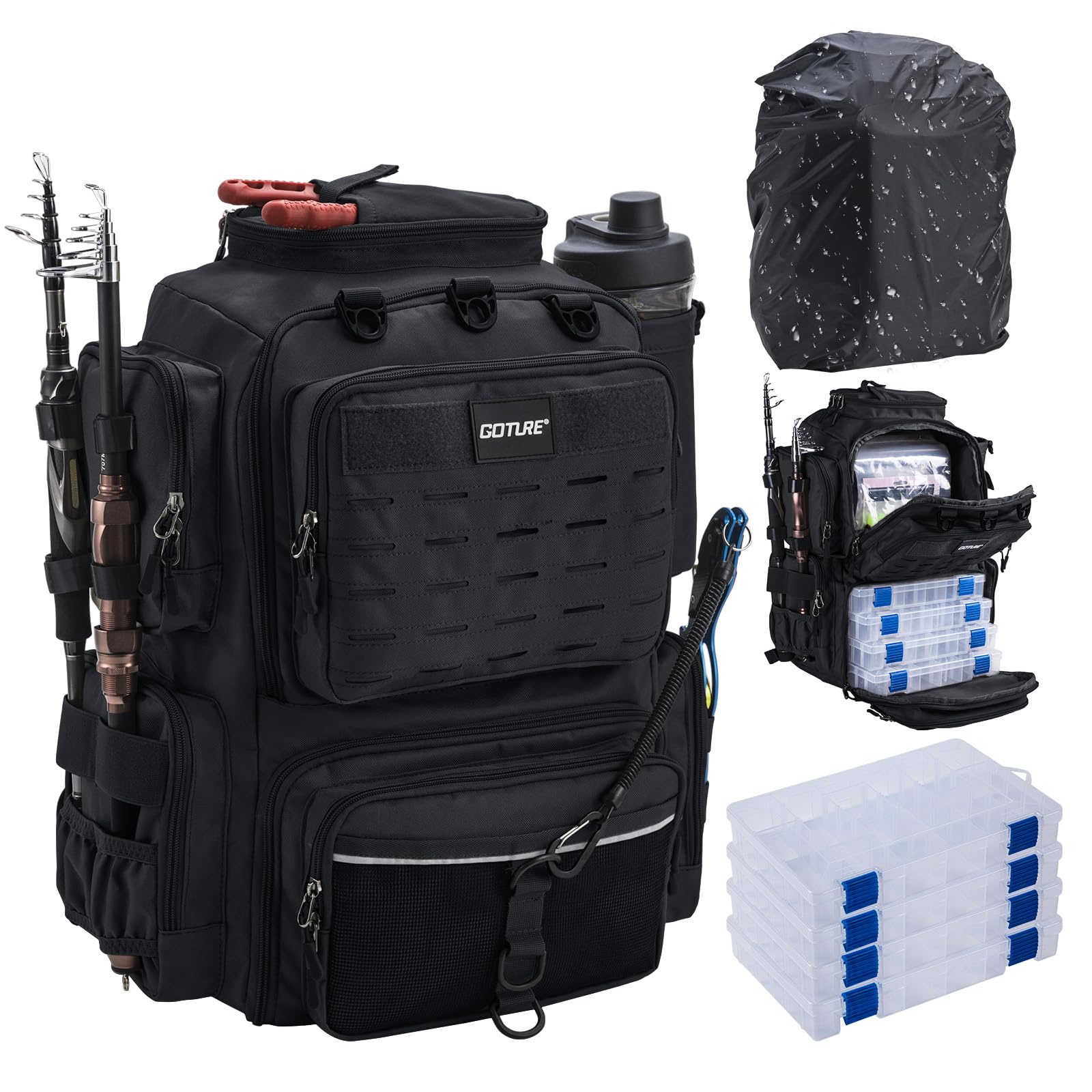 Piscifun Fishing Tackle Backpack With Tackle Boxes, Waterproof Rain