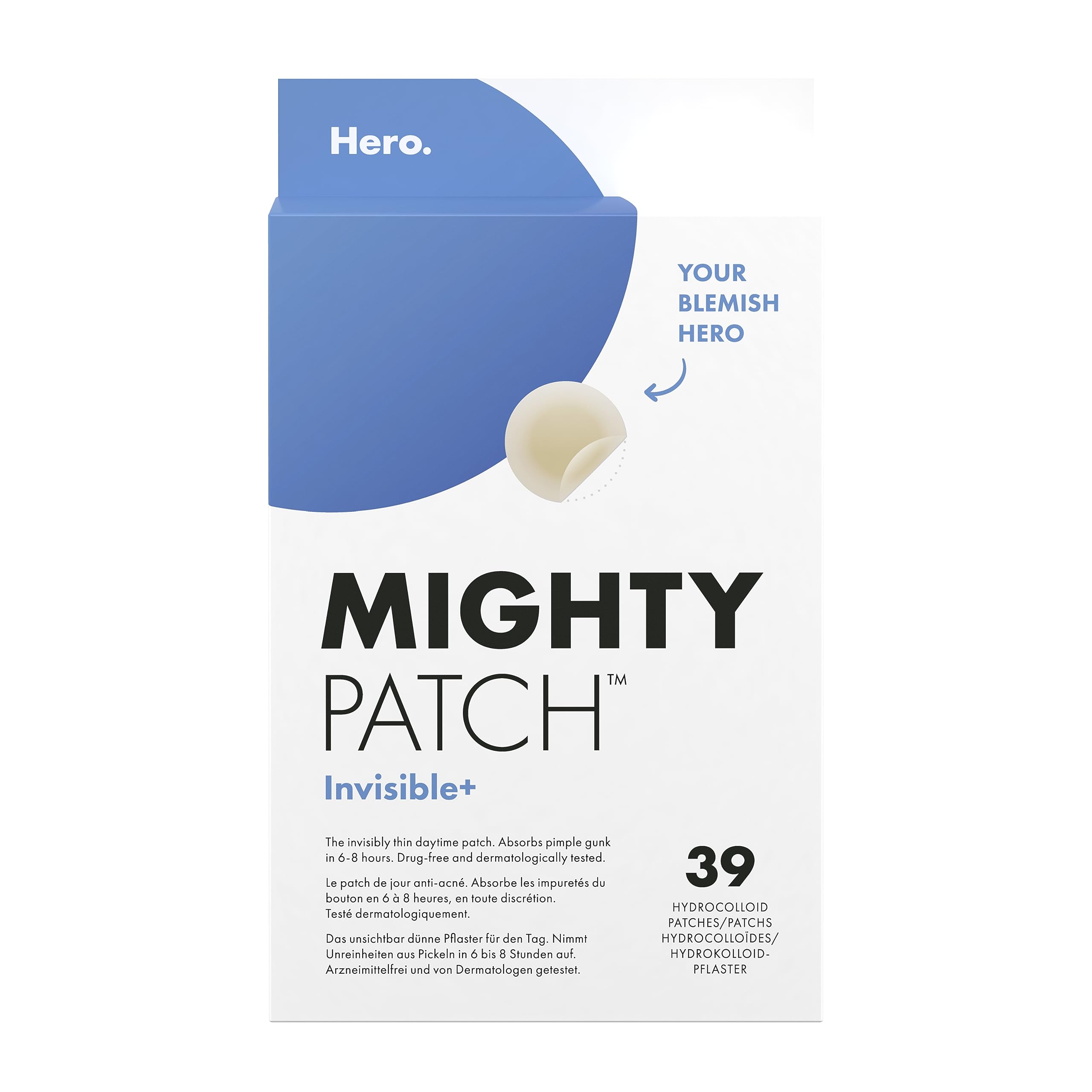 Mighty Patch Invisible+ Spot Patches by Hero Cosmetics, Daytime Acne Treatment, Clear Spot Remover Hydrocolloid Patches, Anti Acne Dots, Spot Treatment Blemish & Pimple Stickers - 39 Pimple Patches