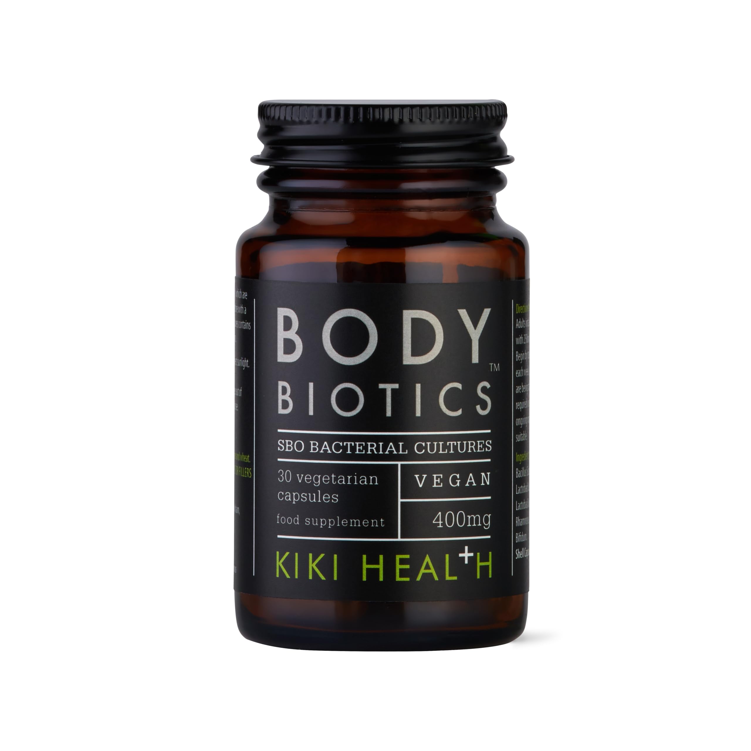 KIKI Health - Body Biotics 400mg, SBO Bacterial Cultures - Symbiotic Blend of 8 Highly Effective Friendly Bacteria - Dormant, Alive and Thriving, Naturally Dehydrated - 30 Capsules