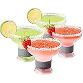 Khen Frozen Margarita & Cocktail Chiller Glasses | Set of 4 | Cooling Cups 12 OZ Unbreakable Tritan Acrylic, Double Wall Acrylic Insulated to Keep your Drink Cool, Freeze Gel Glass Cup Silicone Holder