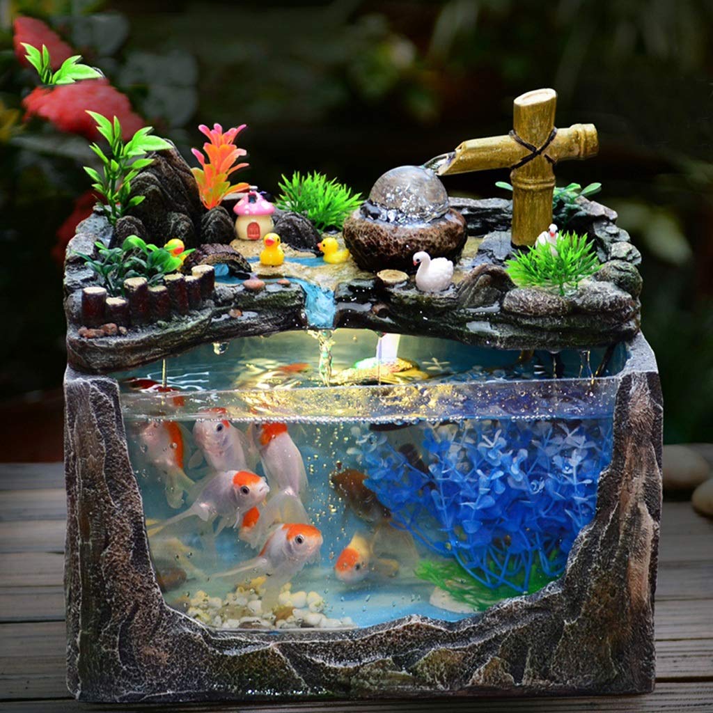 B07mkjfyd5 C 色 加湿器クリエイティブ小さな水槽水族館 ロッカリー滝噴水リビングルームランドスケープデスクギフト装飾品 B B 水槽スタンド 大きい割引 Www Mdmplanejados Com Br
