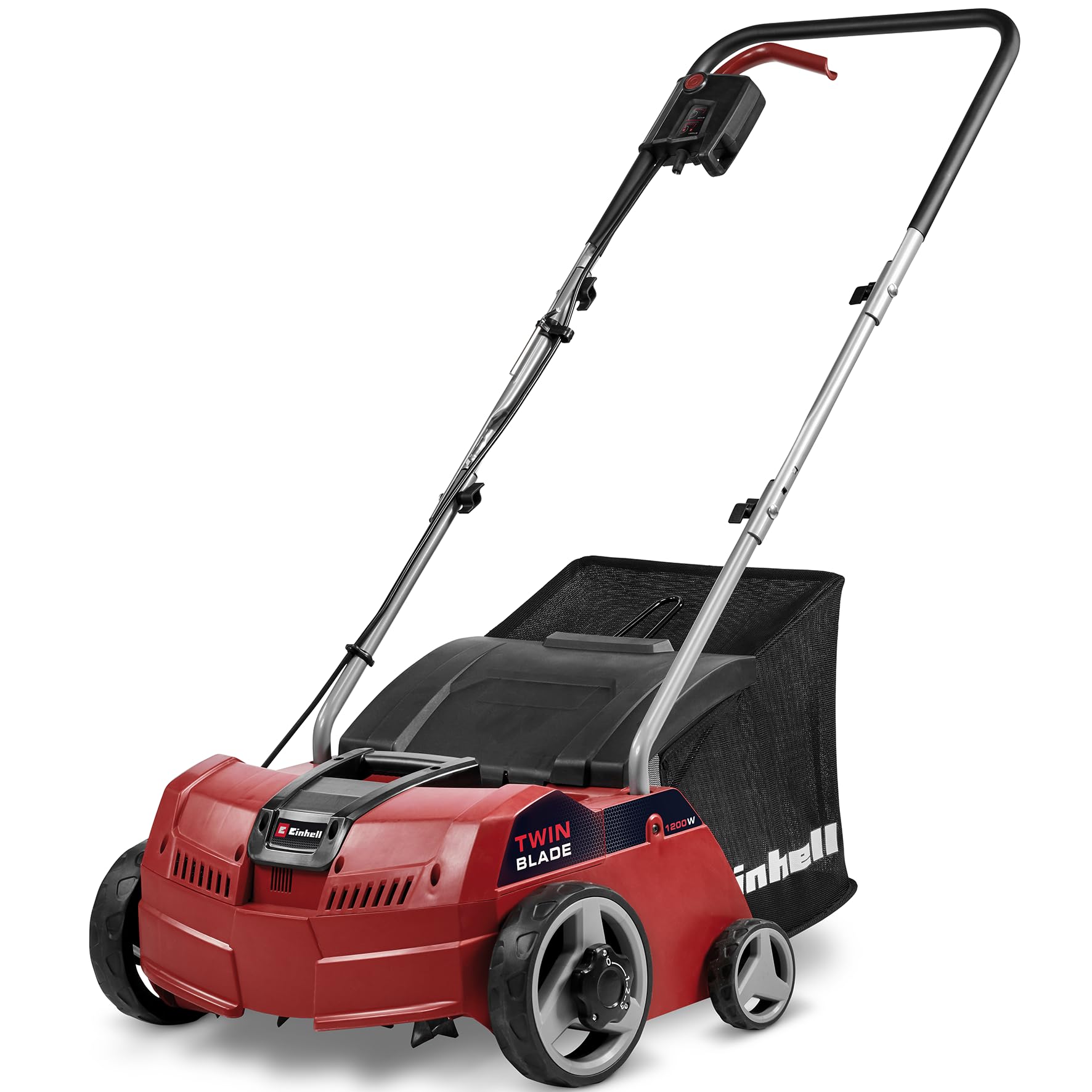 Einhell Elektro-Vertikutierer-Lüfter GC-SA 1231/1 (230 V, bis 300 m², 1.2 W, 28l Fangsack, kugelgelagerte Messerwalze + Lüfterwalze, 3 Stufen Arbeitstiefe, klappbarer Führungsholm)