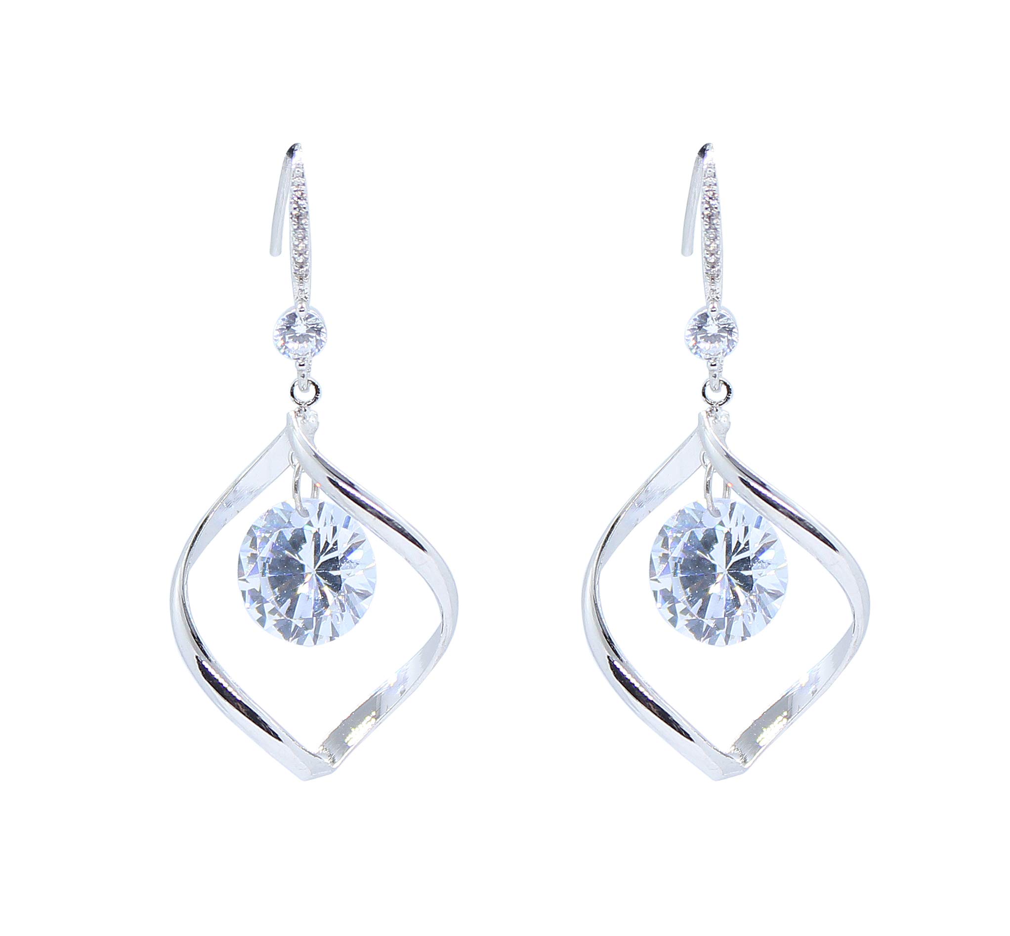 Goddess Area Pearl Drop Vintage Wedding Dangle Earrings(Silver Twisted Crystal)