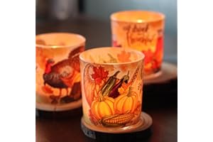 Thanksgiving Candle Holders 4PCS, SHMILMH Glass Votive Candle Holders Tea Lights Candle Jars for Fall Table Centerpiece Decoration, Fireplace, Mantel