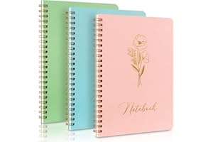 Lanpn Lined Spiral Notebook Set of 3, 5.5 x 8 College Ruled Aesthetic Notebook with Pocket 3 Pack, A5 Small Tear Out Page Cut
