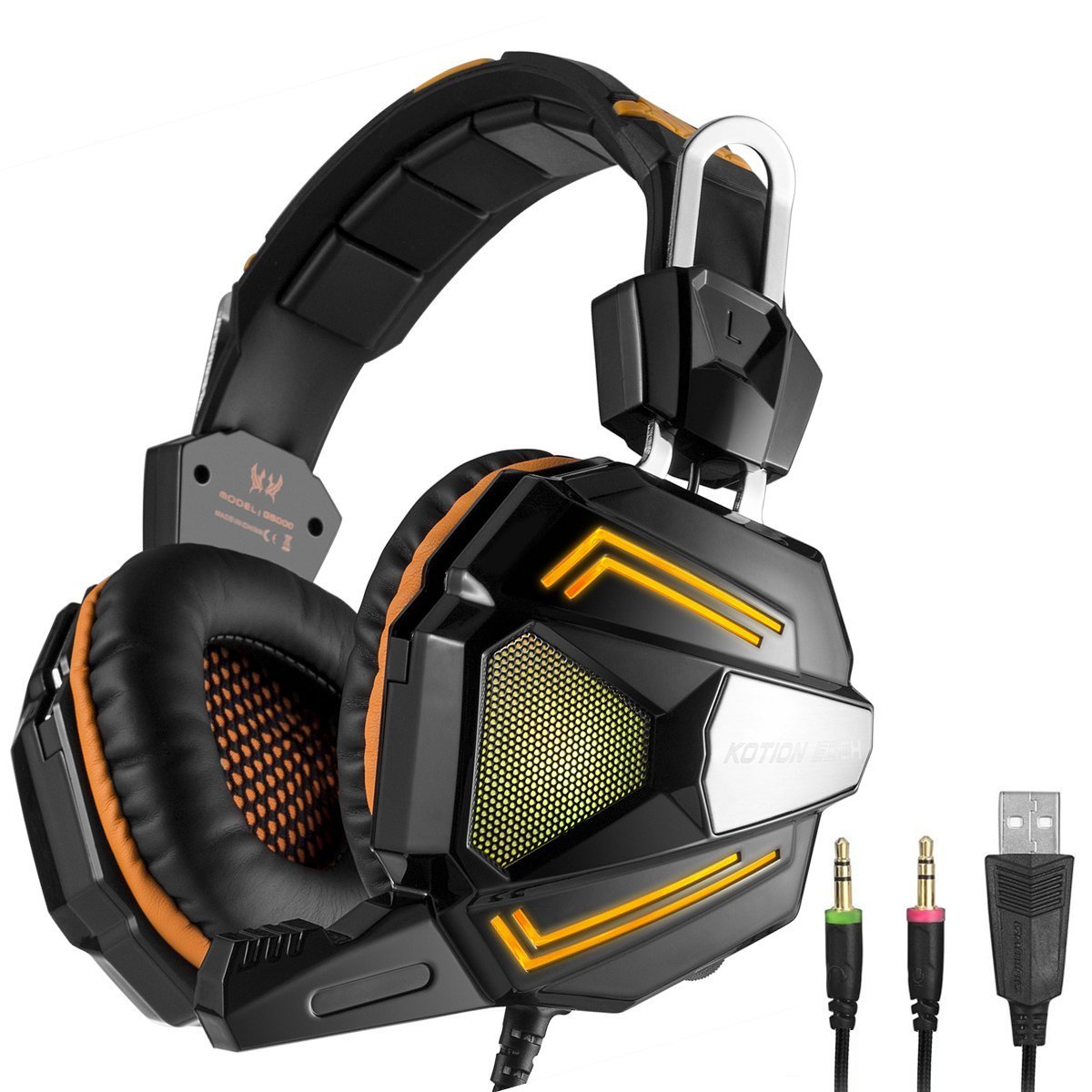 KOTION EACH G5000 Gaming Auriculares Estéreo para Juegos de PC de 3.5mm, Auriculares con Fuertes Bajos, Cómodo Auricular con Micrófono, Ajuste Supraauricular con Aislamiento de Ruido, Luz LED con Efecto de Respiración para Ordenadores Portá