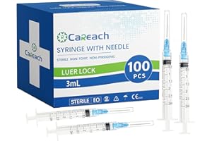 Careach 100 Packs 3mL Syringe 23 Ga 1inch, Scientific Labs, Measurement, Individually Wrapped