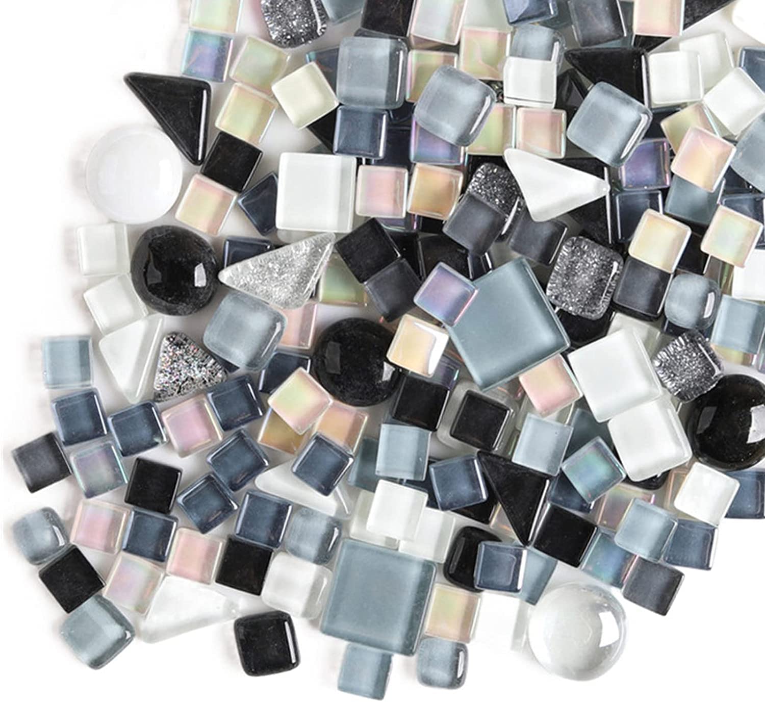 500g Irregular Crystal Mosaic Tiles,Small Particle Color Decal Crystal Glass Tile DIY Hobbies Children Handmade Crystal Craft for DIY Handmade Decorative Materials (Black White Gray Series)