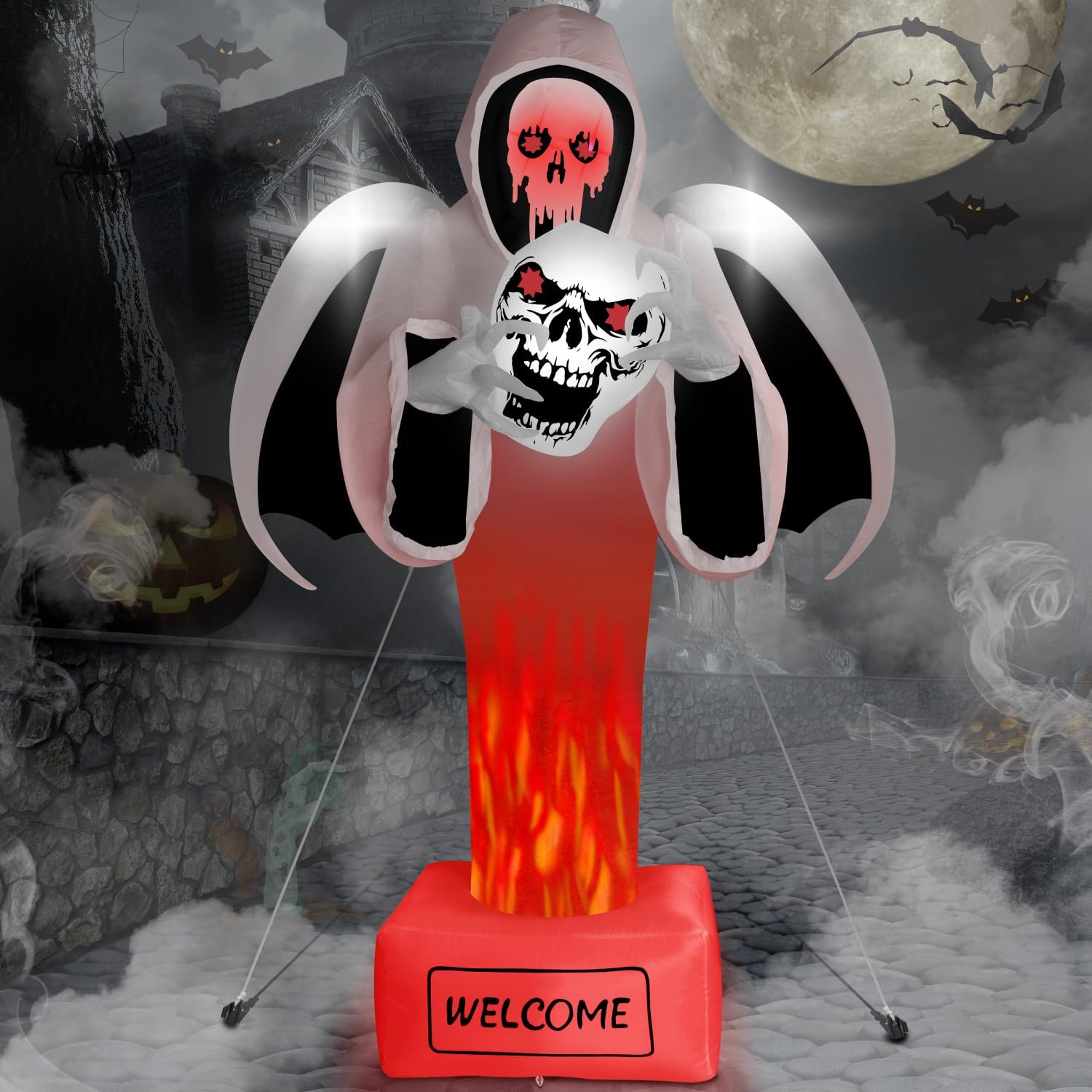 Outdoor Holiday Decorations - 8Ft Tall Halloween Inflatable Grim Reaper and Skeletons LED Lights Decor Outdoor Indoor Holiday Decorations, Blow up Lighted Yard Decor, Lawn Inflatables Ghost Yard Prop