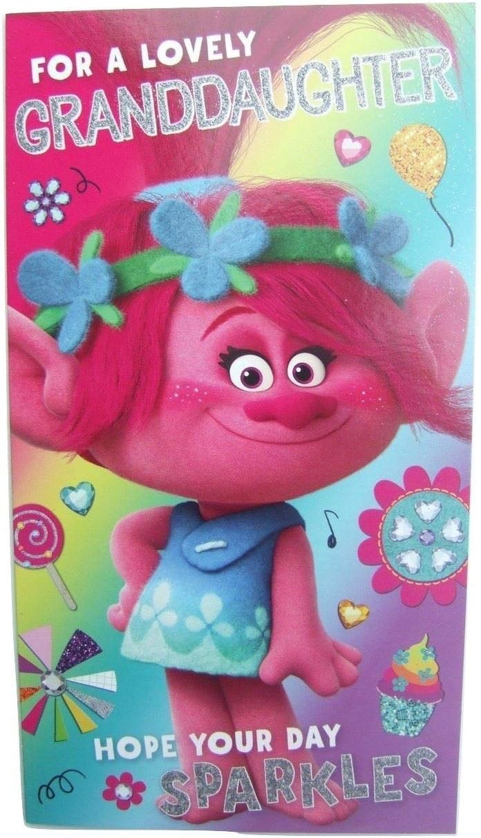 Trolls Official Granddaughter Birthday Card, Birthday Card for Grandaughter, Multi, 9 x 5 inches