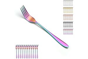 Berglander Rainbow Table Forks Set of 12pcs 20.5cm, Colorful Titanium Plating Stainless Steel Dinner Fork Set for Home, Resta