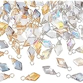 AHANDMAKER 60Pcs Crystal Drop Charms Mixed Style Wire Wrapped Glass Charms Transparent Glass Crystal Pendants for Necklace Earring Bracelet Jewelry Craft Making