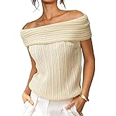 Verdusa Women's Off The Shoulder Sweater Sleeveless Fold Over Going Out Chic Tops