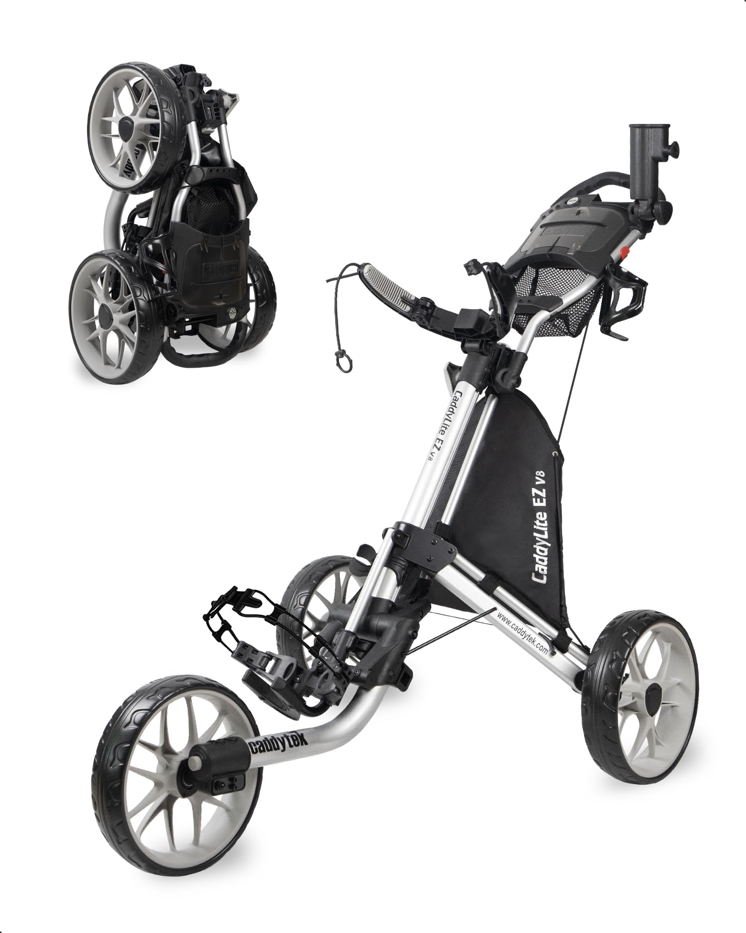 Caddytek Golf CaddyLite EZ Fold V8 Carro de empuje de 3 ruedas plateado