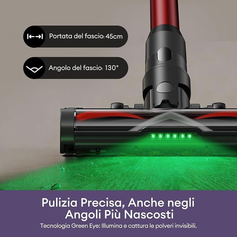 55Kpa/80Min Aspirapolvere Senza Fili U18, Scopa Elettrica Senza Fili Potente con Tubo Pieghevole, Filtrazione Multi-Cono,Display Intelligente, Anti-Groviglio per Peli Animali/Pavimenti/Tappeti