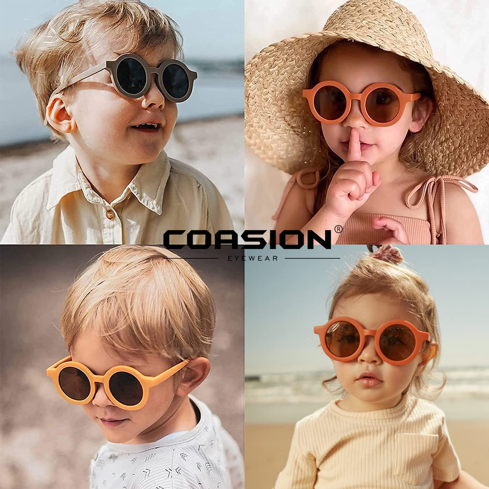 COASION Cute Round Kids Sunglasses UV Protection Flexible Rubber Glasses Shades for Toddler Girls Boys Age 2-10