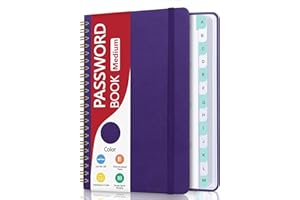 Homlive Spiral Password Book with Individual Alphabetical Tabs, Hardcover Password Keeper Book for Seniors, Password Notebook for Home or Office & Website Address Login-Purple, 5.7" x 7.7"