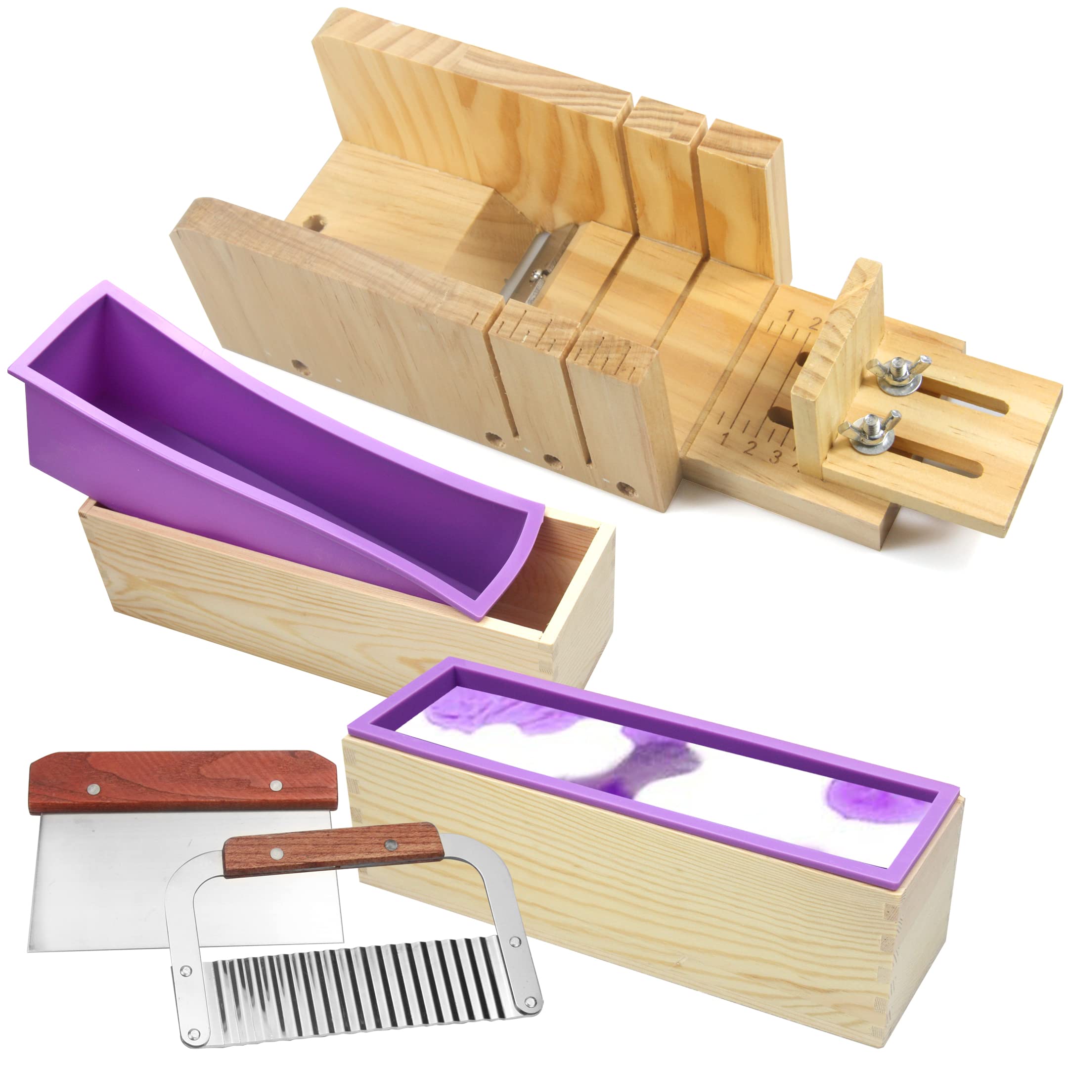 Photo 1 of Voulosimi Wooden Soap Making Cutting Mold - Loaf Soap Cutter Mold with Wavy Cutter & Straight Slice