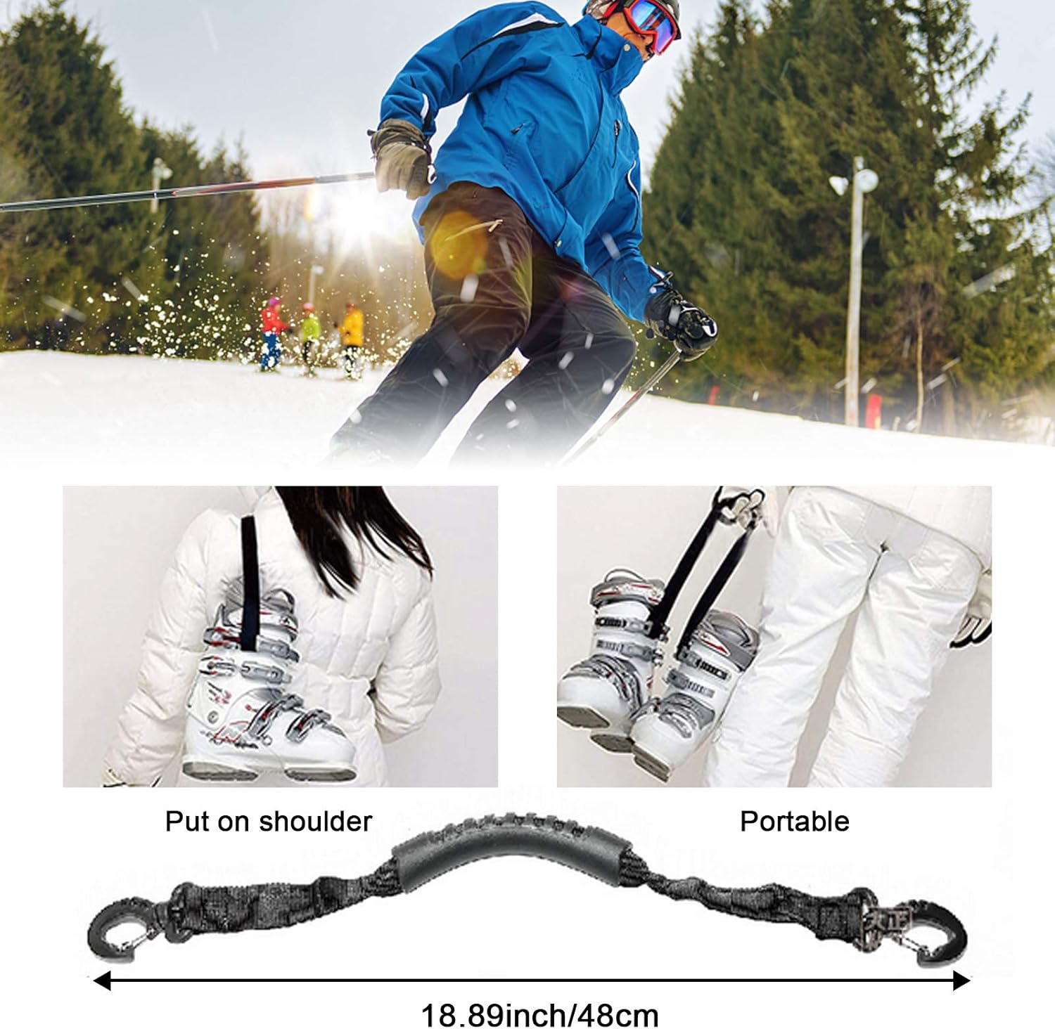 ROLLMOSS Ski Carrier Strap and Ski Boot Strap Snow Ski Carry Strap Shoulder Ski Pole Handle