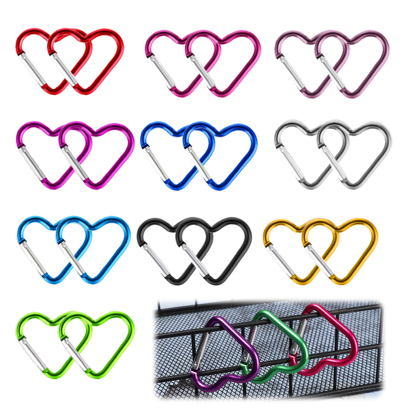 20 pcs Heart Carabiner,Carabiner Clip Heart,Heart Shaped Carabiner,Colourful heart shaped carabiner,can be used as keychain, Suitable for outdoor travel, hiking, camping, fishing.
