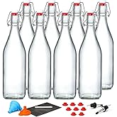 8 Pack [1 L / 33 fl. oz.] Swing Top Glass Bottles w/Airtight Stopper Lids – Flip Top Brewing Bottle for Fermentation, Kombuch