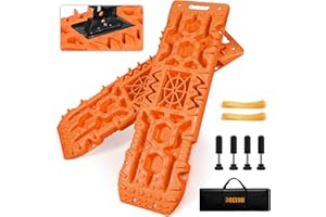ORCISH New 2PCS 42''x12.2'' Large Recovery Traction Boards with Jack Lift Base, Traction Tire ladder and Mat for Sand Snow Mud 4WD, Recovery Gear with 4 Mounting Pins and Carry Bag