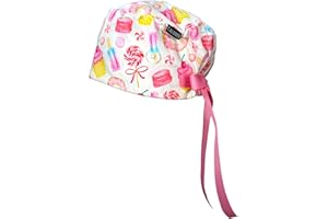 CALOMED Euro Style Scrub Cap for Women & Men with Ribbon Ties & Buttons, Head Cover for Long or Short Hair