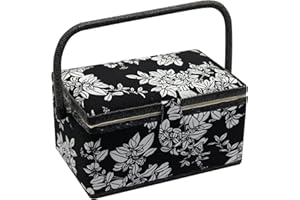 FLRHSJX Medium Sewing Basket with Accessories, Sewing Storage Box with Supplies DIY Sewing Kits Christmas Gift for Beginner, Professional(black)