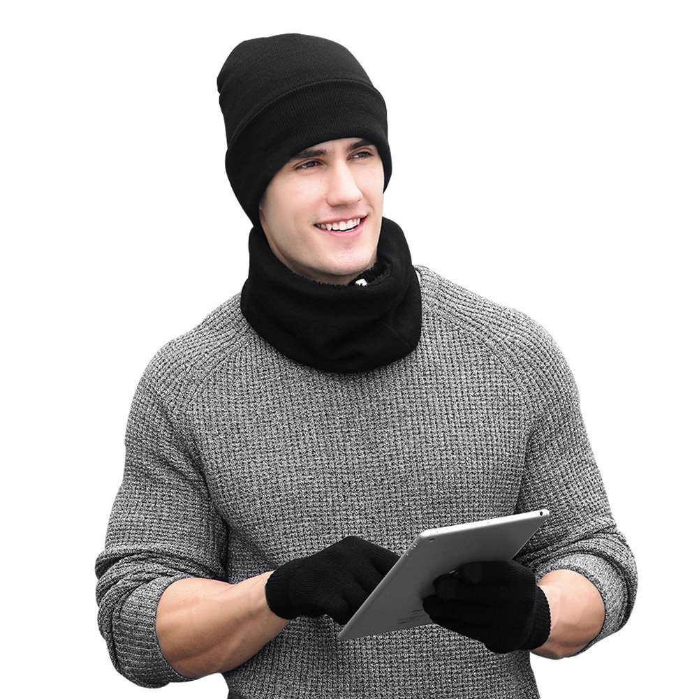 Vbiger Wintermütze Herren Mütze Touchscreen Handschuhe Beanie Warme Mütze Strickmütze Winterschal Herren mit Fleecefutter