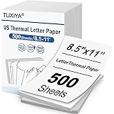 TUXIYA 500 Sheets Thermal Printer Paper 8.5 x 11 Inch,BPA free Advanced Thermal Printing, US Letter Size Thermal Paper Compatible Most Portable Printers