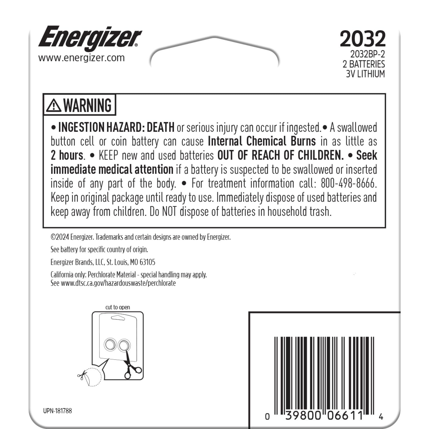 Energizer 2032 Batteries for Watches, AirTags, Key Fobs, Small Electronics, 2 Count CR2032 Battery