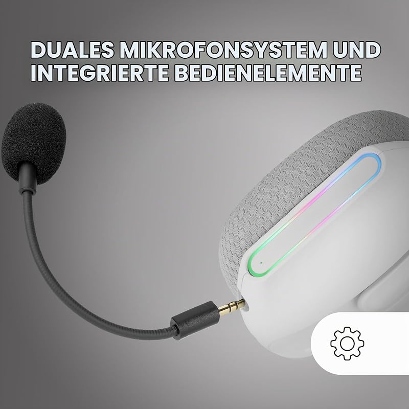 MHW-PRO, Kabelloses Gaming-Headset ARGB Flow, 3D Surround Sound 7.1, Bluetooth 5.3 + 2.4GHz + 3,5-mm-Klinke, Ultraleichtes Ergonomisches Design, Duales Mikrofon, Multiplattform, Weiß