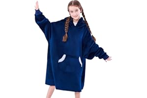 NORD ECO Wearable Blanket Hoodie for Kids, Blanket Hoodie For Kids With Hood And Pocket, Sherpa Oversized Cozy Sweatshirt Blankets As Gifts For Girls Boys Kids (Navy Blue)