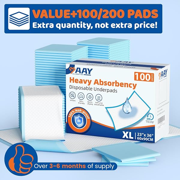 100 COUNT DISPOSABLE BEDS PADS 23″X36″,PREMIUM ADULTS INCONTINENCE CHUCKS UNDERPADS,SUPER ABSORBENT WATERPROOF PEE PADS,EXTRA LARGE PUPPY TRAINING PAD,BABY CHANGING PAD