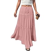BTFBM Spring Skirts for Women 2026 Summer Boho Beach Vacation Clothes Casual Pleated High Waisted Flowy Maxi Skirt