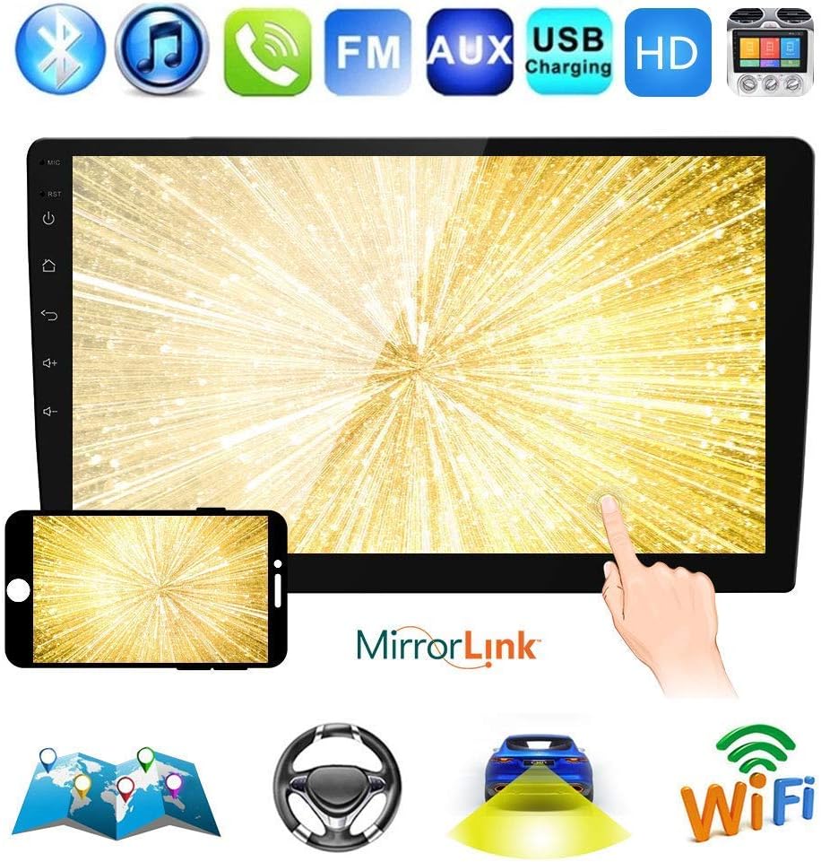 Double Din Car Stereo 9 Inch Android (1+16G) GPS Navigation Stereo Touch Screen Car Radio with Bluetooth Indash Head Unit Support FM/WiFi/Mirror Link/Backup Camera/DVR/USB/SWC Car Multimedia Player