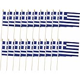 20 Pack Greece Flags Greek Stick Flag Small Mini Handheld Flags with 12.6inch Wooden Poles for National Day, World Cup,Sports Events, Party Decorations (5×8 Inches)