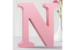 AOCEAN 8 Inch Pink Wood Letters Unfinished Wood Letters for Wall Decor Decorative Standing Letters Slices Sign Board Decoration for Craft Home Party Projects (N)