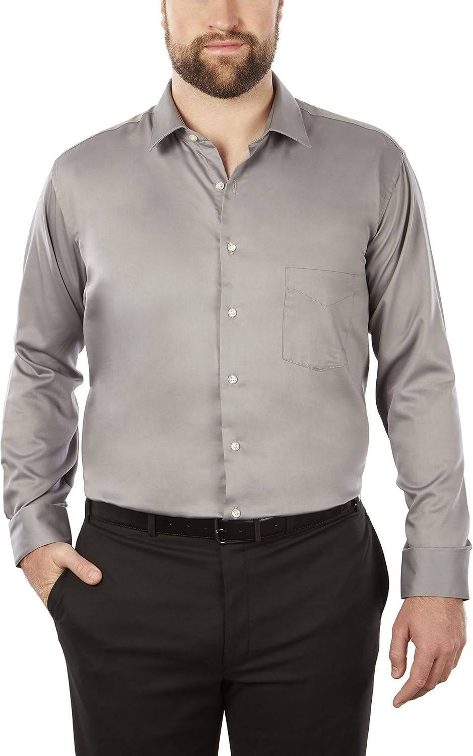 Van Heusen Men's BIG FIT Dress Shirts Lux Sateen Stretch Solid (Big and Tall): Clothing